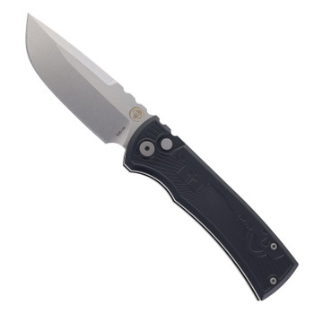 Chaves Knives Pro-Tech Redencion 229 Automatic Knife Milled Black Aluminum Handle Stonewashed Drop Point S35-VN Blade