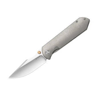 Kizer Harpoon Fold Folding Knife Gray Titanium Handle Elmax Drop Point Plain Edge Stonewash/Flat Brushed Finish Ki4784A1