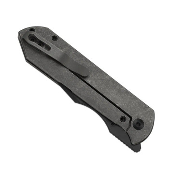 (Ships March 4th) Kizer Harpoon Fold Folding Knife Gray Titanium Handle Elmax Drop Point Plain Edge Black Matte DLC Ultra Finish Ki4784A3