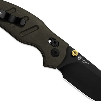 Kizer C01C 2.9 CD Folding Knife Brown Richlite Handle Nitro-V Drop Point Plain Edge Black PVD Finish V3488.29CDA2