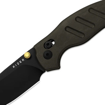 Kizer C01C 2.9 CD Folding Knife Brown Richlite Handle Nitro-V Drop Point Plain Edge Black PVD Finish V3488.29CDA2