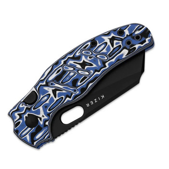 (Ships March 4th) Kizer C01C 2.9 BS Folding Knife Blue Vortex Micarta Handle Nitro-V Sheepsfoot Plain Edge Black PVD Finish V3488.29BSA1