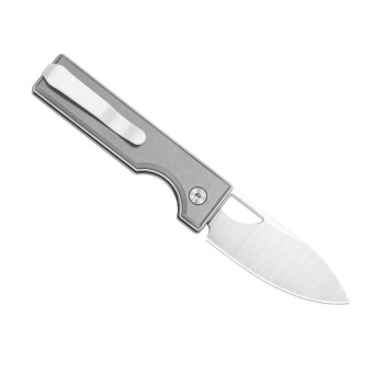 (Ships March 4th) Kizer Little Ringbo Folding Knife Gray Aluminum Handle AEB-L Drop Point Plain Edge Satin Finish V3708A1