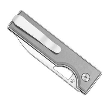 (Ships March 4th) Kizer Little Ringbo Folding Knife Gray Aluminum Handle AEB-L Drop Point Plain Edge Satin Finish V3708A1