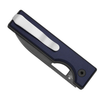 Kizer Little Ringbo Folding Knife Blue Aluminum Handle AEB-L Drop Point Plain Edge Gray Stonewash Finish V3708A3