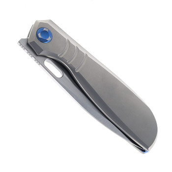 Poikilo Gecko WS2 Folding Knife Gray Titanium Handle M398 Plain Edge Satin Finish