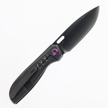 Poikilo Gecko BS4 Folding Knife Dark Stonewash Titanium Handle M398 Plain Edge Two Tone Finish