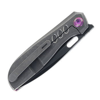 Poikilo Gecko BS4 Folding Knife Dark Stonewash Titanium Handle M398 Plain Edge Two Tone Finish