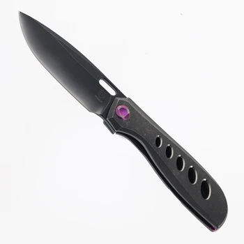 Poikilo Gecko BS4 Folding Knife Dark Stonewash Titanium Handle M398 Plain Edge Two Tone Finish