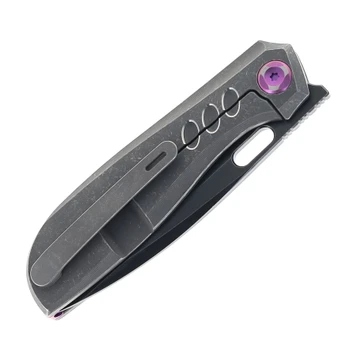 Poikilo Gecko BS4 Folding Knife Dark Stonewash Titanium Handle M398 Plain Edge Two Tone Finish