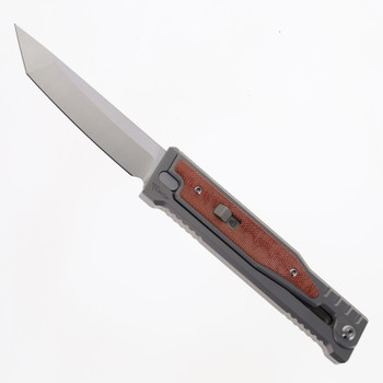 Reate OG EXO Knife Micarta Tanto Elmax blade on display.