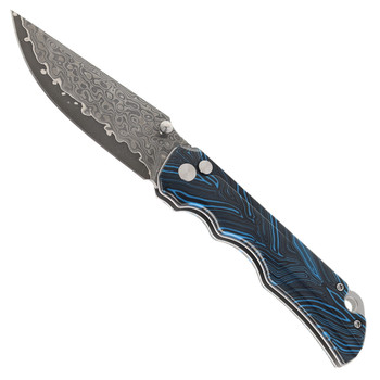 (Weake Detent) Open Box/Returned Two Sun Folding Knife Blue/Black G10 Handle Damascus Clip Point Plain Edge TS598