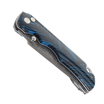 (Weake Detent) Open Box/Returned Two Sun Folding Knife Blue/Black G10 Handle Damascus Clip Point Plain Edge TS598