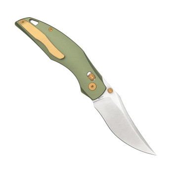 Molsect Shuttle Folding Knife Green Aluminum Handle 14C28N Clip Point/Bowie Plain Edge Satin Finish M2066AG