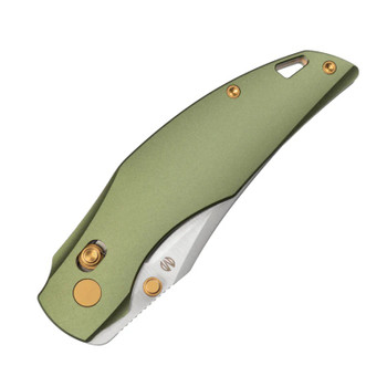 Molsect Shuttle Folding Knife Green Aluminum Handle 14C28N Clip Point/Bowie Plain Edge Satin Finish M2066AG