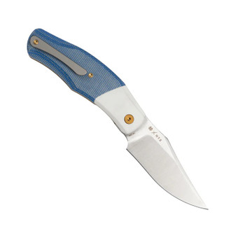 Molsect OldFashioned Folding Knife Blue Micarta/White G10 Handle 14C28N Bowie Point Plain White Blade MUC777WB