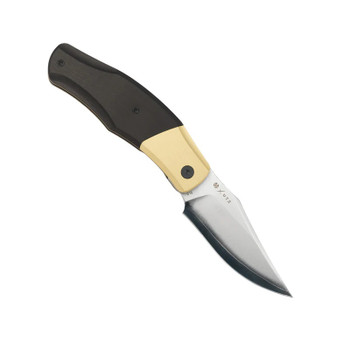 Molsect OldFashioned Folding Knife Brass Aluminum/Ebony Wood Handle SLD Bowie Point Plain Edge MUC777S