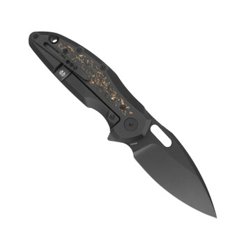 Molsect Mantle Folding Knife DLC Titanium/Dark Matter Gold Carbon Fiber Handle S35VN Drop Point Plain Edge Black PVD Finish M1183DC