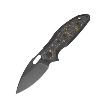 Molsect Mantle Folding Knife DLC Titanium/Dark Matter Gold Carbon Fiber Handle S35VN Drop Point Plain Edge Black PVD Finish M1183DC