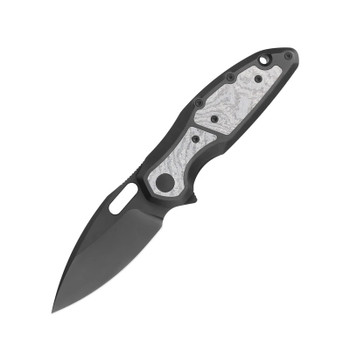 Molsect Mantle Folding Knife Black DLC Titanium/Silver Crystal Timascus Handle S35VN Drop Point Plain Edge Black PVD Finish M1183DS