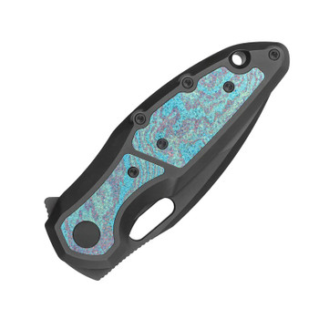 Molsect Mantle Folding Knife Black DLC Titanium/Green Crystal Timascus Handle S35VN Drop Point Plain Edge Black DLC Finish M1183DG