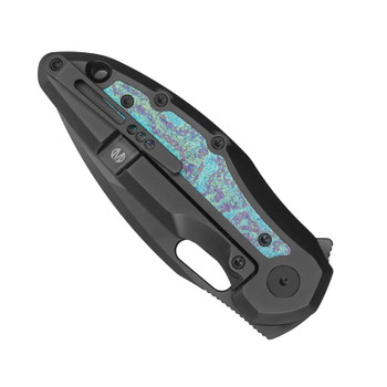 Molsect Mantle Folding Knife Black DLC Titanium/Green Crystal Timascus Handle S35VN Drop Point Plain Edge Black DLC Finish M1183DG