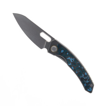 Maxace Knife Black Mirror Folding Knife Blue FatCarbon and Titanium Handle Magnacut Blade MM41-1-B