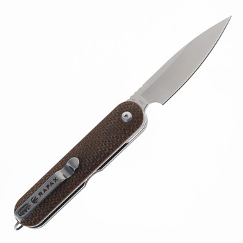 Rapax Kiki Folding Knife Brown Micarta Handle VG-10 Drop Point Plain Edge Satin Finish MK001-1BR