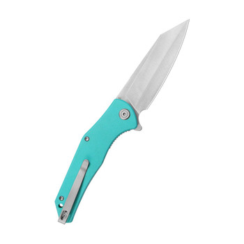 Kubey Flash Folding Knife Blue G10 Handle San Mai M2 Reverse Tanto Plain Edge Satin Finish KU158M