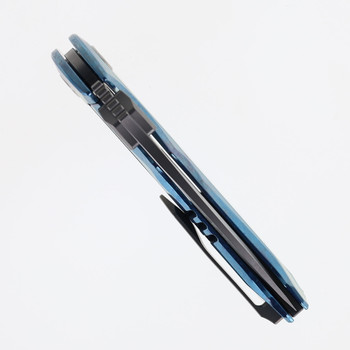 Yangge Folding Knife Blue Titanium Handle M390 Plain Edge YG004-BLUE