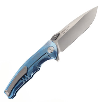 Yangge Folding Knife Blue Titanium Handle M390 Plain Edge YG004-BLUE