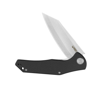 Kubey Flash Folding Knife Black G10 Handle San Mai M2 Reverse Tanto Plain Edge Satin Finish KU158O