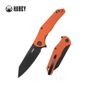 Kubey Flash Folding Knife Orange G10 Handle San Mai M2 Reverse Tanto Plain Edge Blackwash Finish KU158Q