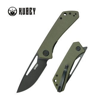 Kubey Thalia Folding Knife Green G10 Handle 14C28N Drop Point Plain Edge Blackwash Finish KU331T