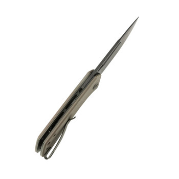 Kubey Thalia Folding Knife Tan G10 Handle 14C28N Drop Point Plain Edge Blackwash Finish KU331U