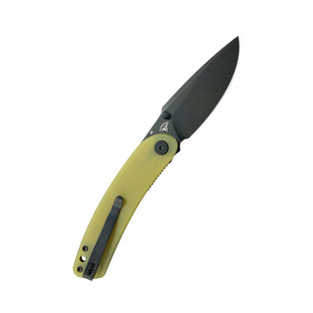 Kubey Momentum Folding Knife Translucent Yellow G10 Handle D2 Drop Point Plain Edge Blackwash Finish KU344O