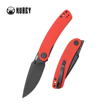 Kubey Momentum Folding Knife Red G10 Handle D2 Drop Point Plain Edge Blackwash Finish KU344P