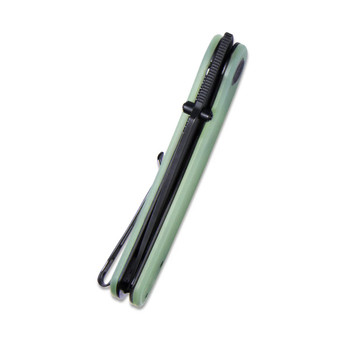 Kubey Momentum Folding Knife Jade G10 Handle D2 Drop Point Plain Edge Darkwash Finish KU344C