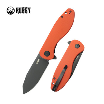 Kubey Master Chief Folding Knife Orange G10 Handle 14C28N Reverse Tanto Plain Edge Blackwash Finish KU358O