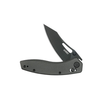 Kubey Caiman Folding Knife Black Micarta Handle San Mai M2 Clip Point Plain Edge Blackwash Finish KU421F