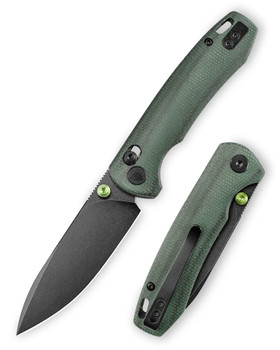 Trivisa Dragonfly-GM JM03-GM-14 Folding Knife Green Micarta Handle 14C28N Drop Point Plain Edge Black Stonewash Finish