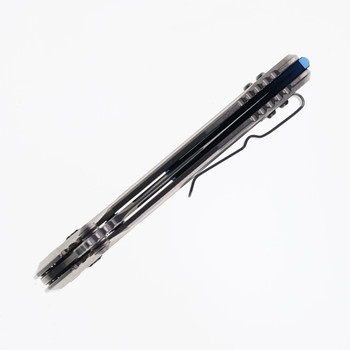 Microtech Socom Delta Ram-Lok Marfione Select Folding Knife M390MK Spear Point Stonewash Blade Titanium Handle Blue Accents 159RL-10SMS3