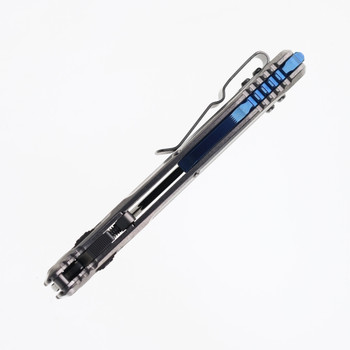 Microtech Socom Delta Ram-Lok Marfione Select Folding Knife M390MK Spear Point Stonewash Blade Titanium Handle Blue Accents 159RL-10SMS3