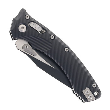 Microtech Amphibian RAM-LOK Folding Knife Black Fluted Aluminum Handle Single Edge M390MK Black Blade 137RL-1FL