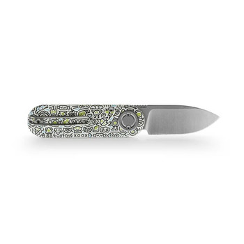 Vosteed Corgi Folding Knife White Doodle Monster G10 Handle 14C28N Drop Point Plain Edge Satin Finish A3727