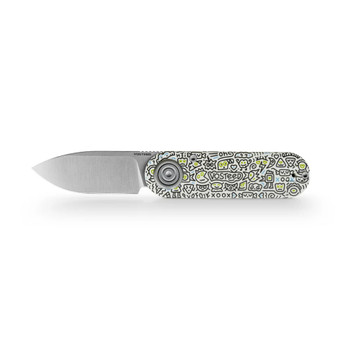 Vosteed Corgi Folding Knife White Doodle Monster G10 Handle 14C28N Drop Point Plain Edge Satin Finish A3727