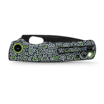 Vosteed Porcupine Folding Knife Black Doodle Monster G10 Handle 14C28N Drop Point Plain Edge Black Stonewash Finish A2619