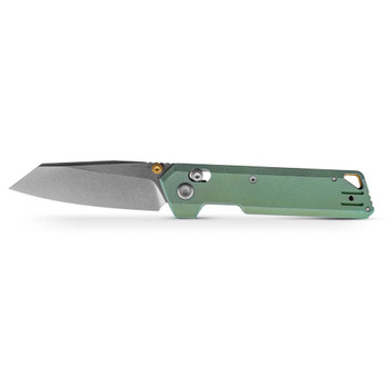 Vosteed Parallel Folding Knife Green Titanium Handle 154CM Reverse Tanto Plain Edge Stonewash Finish A3519