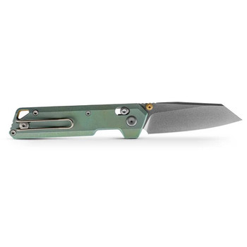 Vosteed Parallel Folding Knife Green Titanium Handle 154CM Reverse Tanto Plain Edge Stonewash Finish A3519