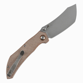 Tenable Tipper Folding Knife Brown Micarta Handle Nitro-V Cleaver Plain Edge Stonewash Finish B1079A3